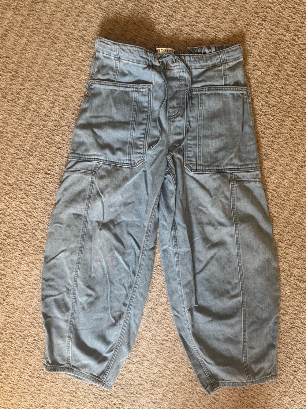 We The Free Light Blue Wide Leg Cargo Jeans